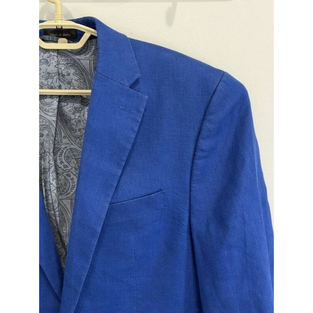 Lauren Ralph Lauren Royal Blue 100% Linen Mens Blazer Jacket Size 42L